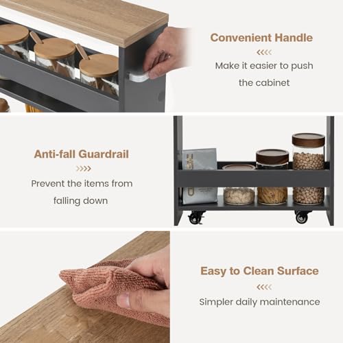 4-Tier Rolling Storage Cart with Handle & Wooden Top (White & Natural) T6548