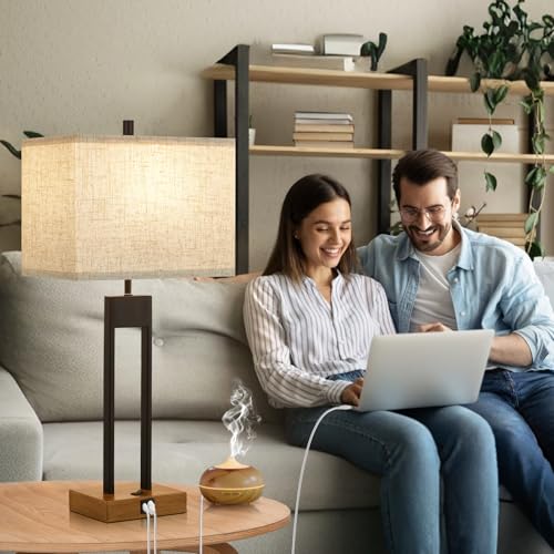 Set of 2 Nightstand Table Lamps with USB C+A, 3 Colors Changeable Z513
