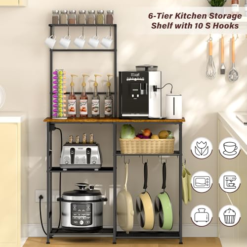 6-Tier Rustic Brown Kitchen Storage Shelf Rack U14756