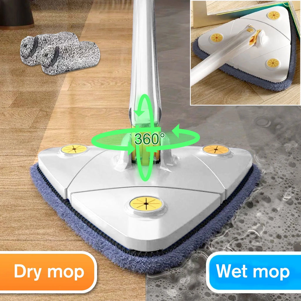 360° Adjustable Rotatable Triangle Cleaning Mop with Push-Pull Squeezing, Dry & Wet Mop N378
