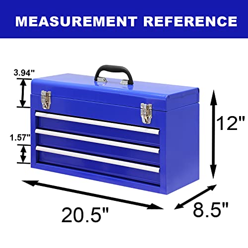 3 Drawer 20" Metal Tool Box Portable Steel Tool Chest Blue D8463