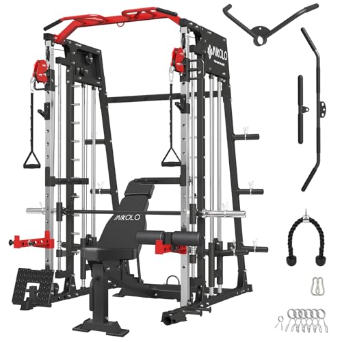 2200lbs Squat Rack with LAT-Pull Down System & Cable Crossover Machine with Adjustable Weight Bench J406020