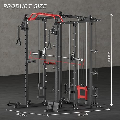 Deep Squat Machine with Cable Crossover System and Squat Rack Power Cage E1893