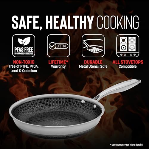 8" Frying Pan, Tri-Clad Stainless Steel and Nonstick Ceramic, Non Toxic Cookware W502566