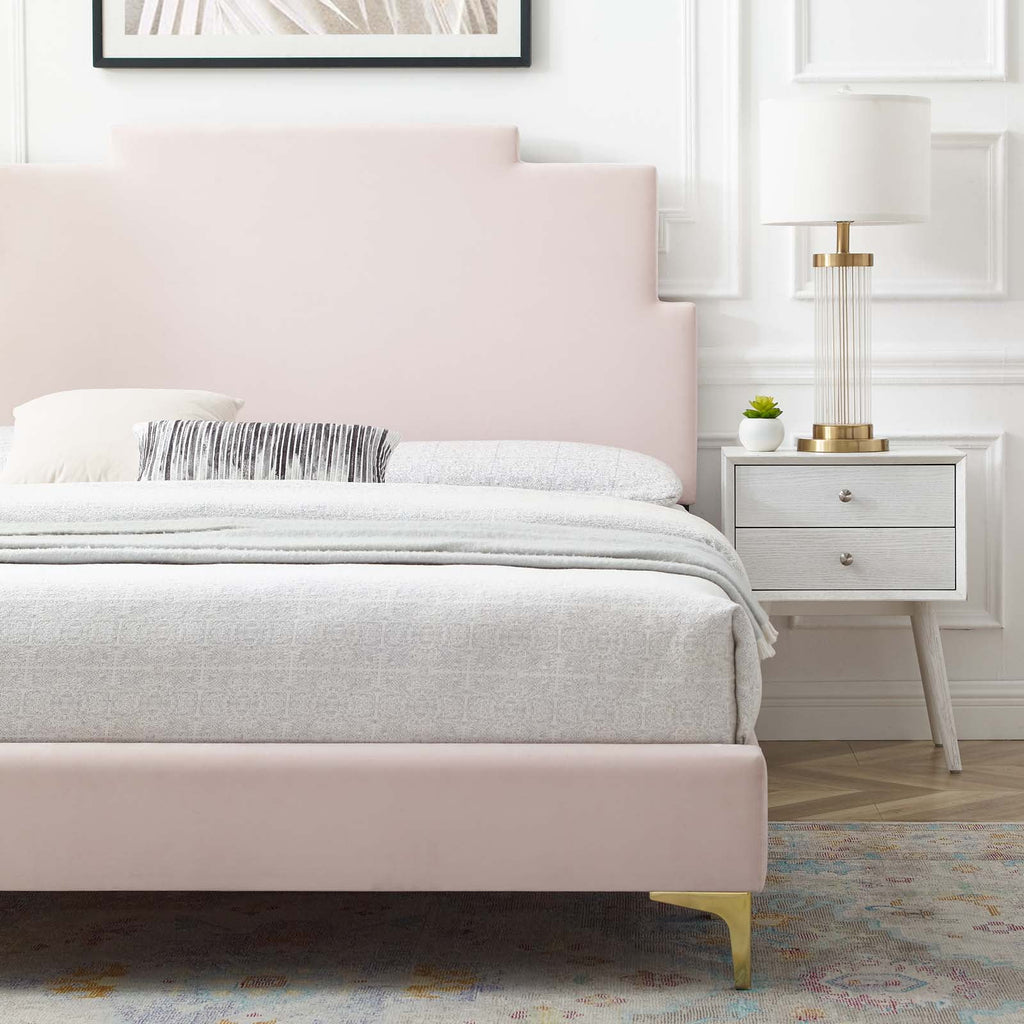 Queen Size Velvet Pink Platform Bed Frame Q8502