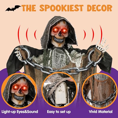 67" Halloween Animatronics Standing Pumpkin Ghost with Light-up Head, Movable Arms D911
