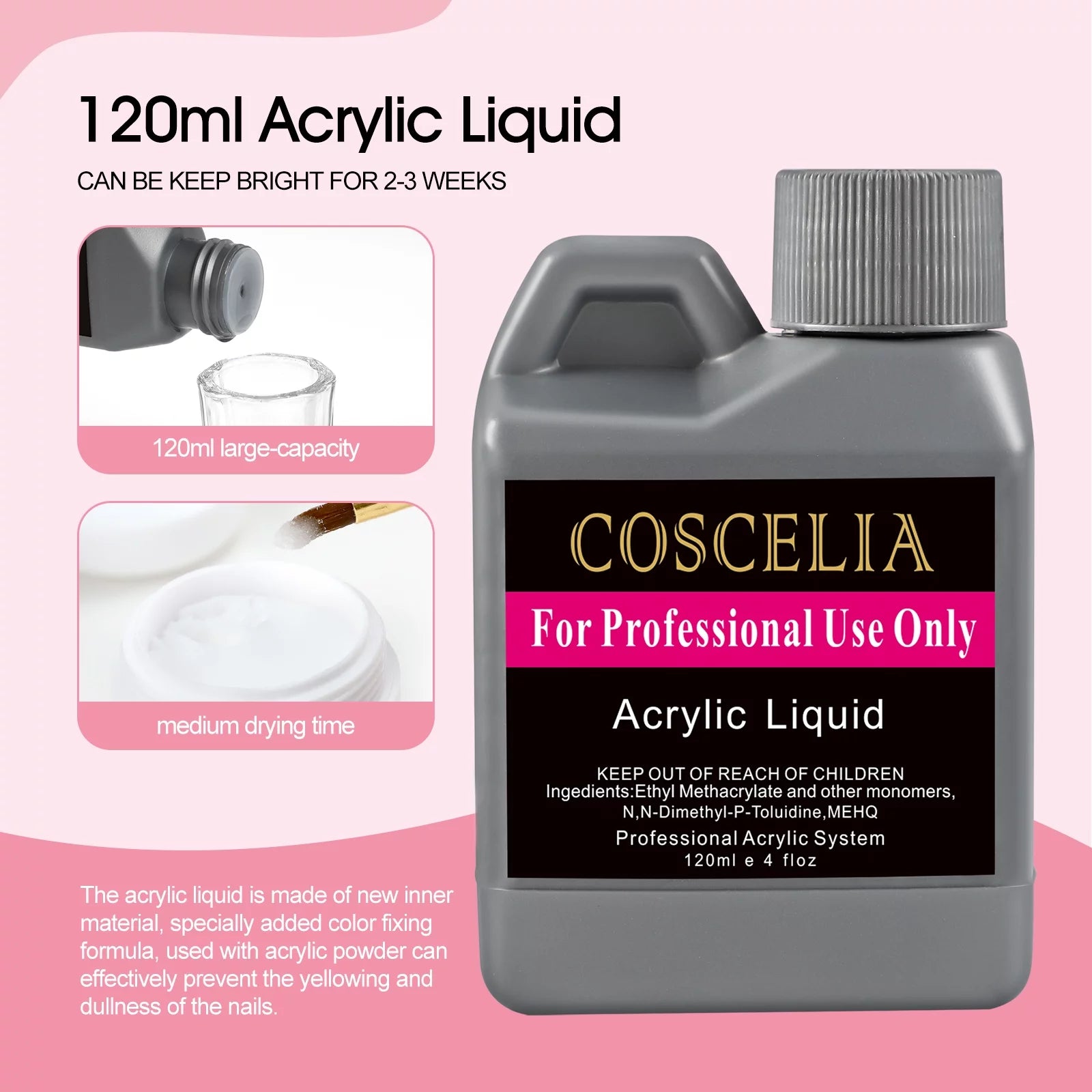Acrylic Nail Kit with UV Light Nail Drill 3 Basic Color MMA Liquid Set D621900
