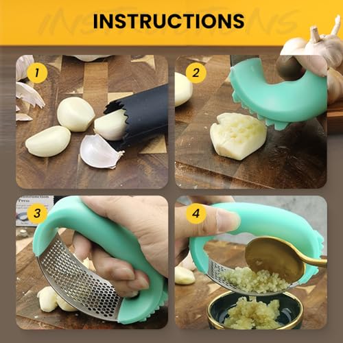 Stainless Steel Garlic Press Rocker with Peeler and Cleaning Brush C68912