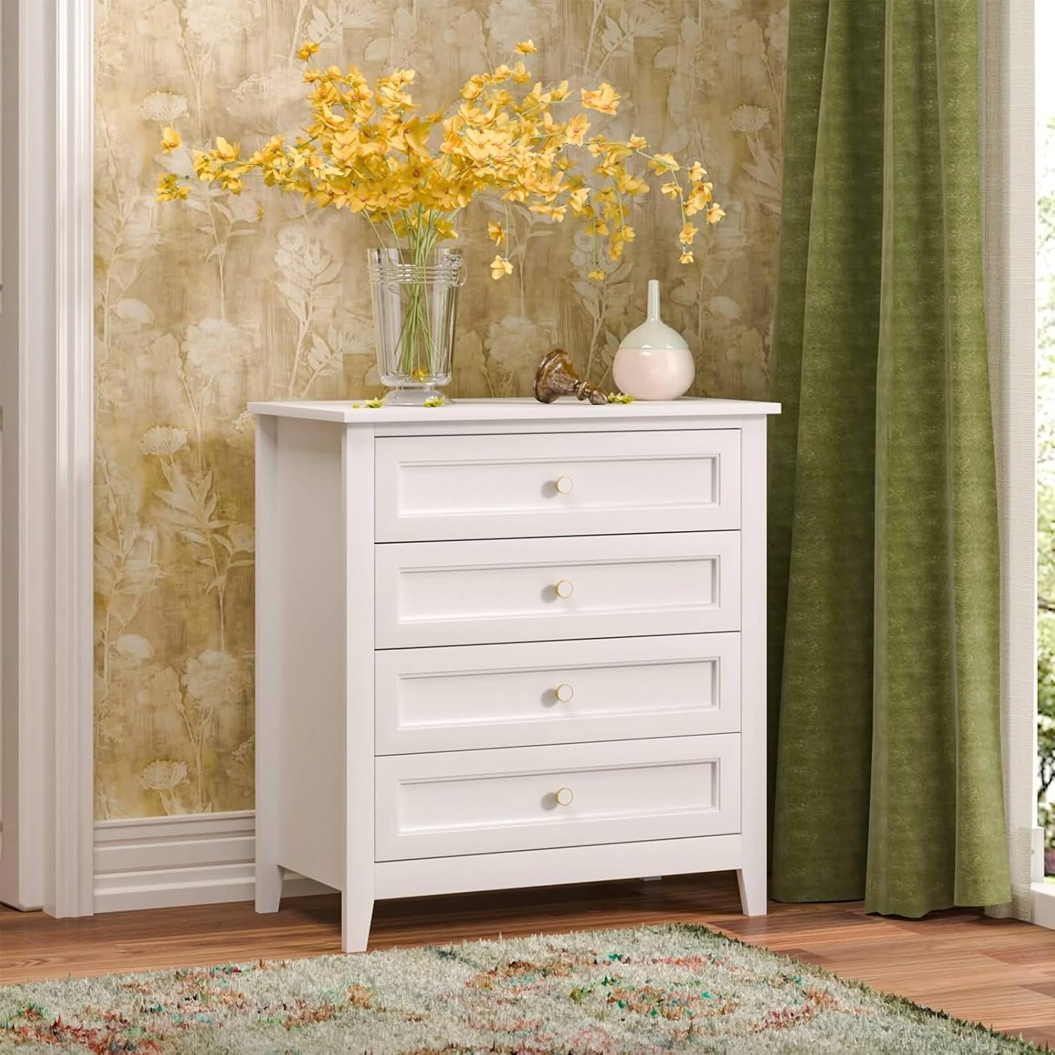 White Solid Wood Drawer Dresser I541241