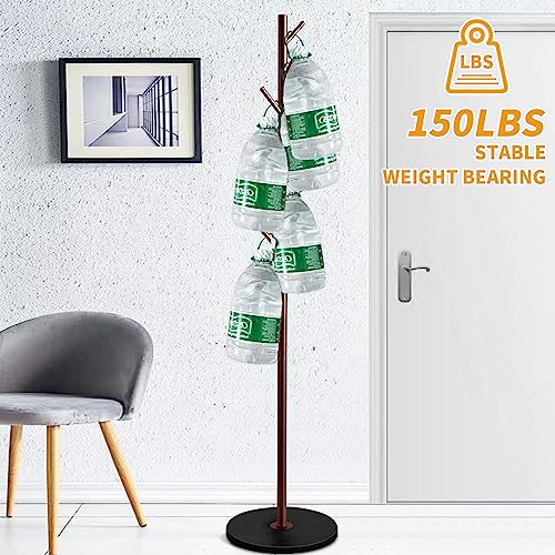 White Metal Coat Rack Stand with Marble Base and 8 Wooden Hooks W8781