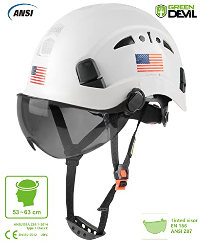 Safety Helmet Hard Hat with Visor Chinstrap Adjustable Lightweight Vented ABS 6-Point Suspension ANSI Z89.1 Approved Z468009