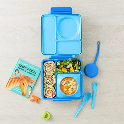 Insulated Bento Lunch Box with Leak Proof Vacuum Insulated Food Jar - 3 Compartments, Two Temperature Zones (Blue Sky) Z7355