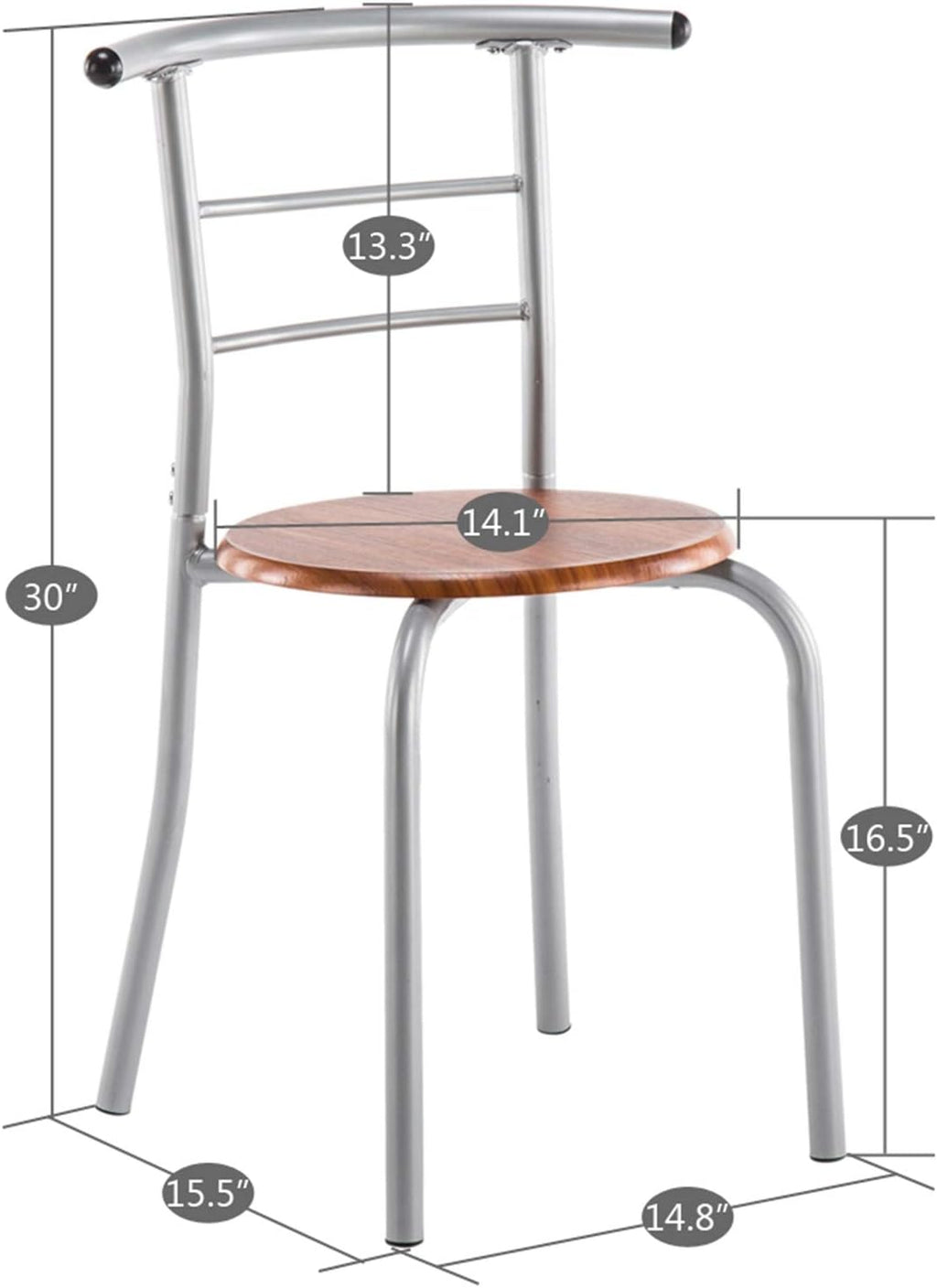 3-Piece Small Round Dining Table with Wine Storage Rack, Wood, Metal Frame, Brown Q969