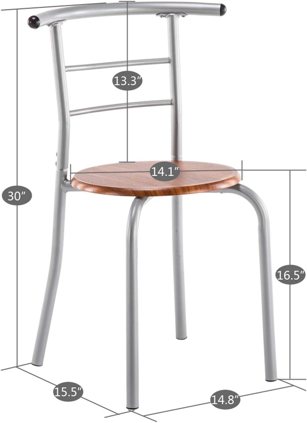 3-Piece Small Round Dining Table with Wine Storage Rack, Wood, Metal Frame, Brown Q969