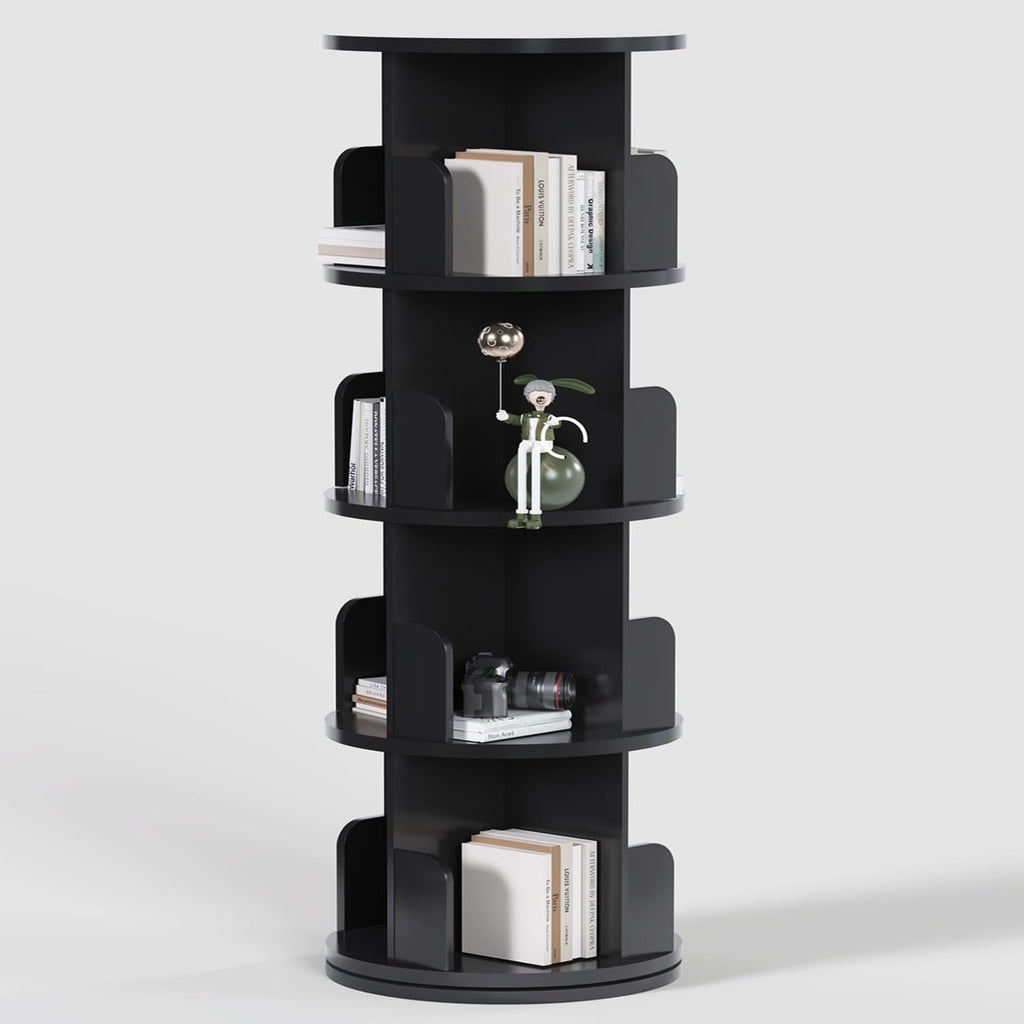 Black 4 Tier Rotating Wood Bookshelf O959