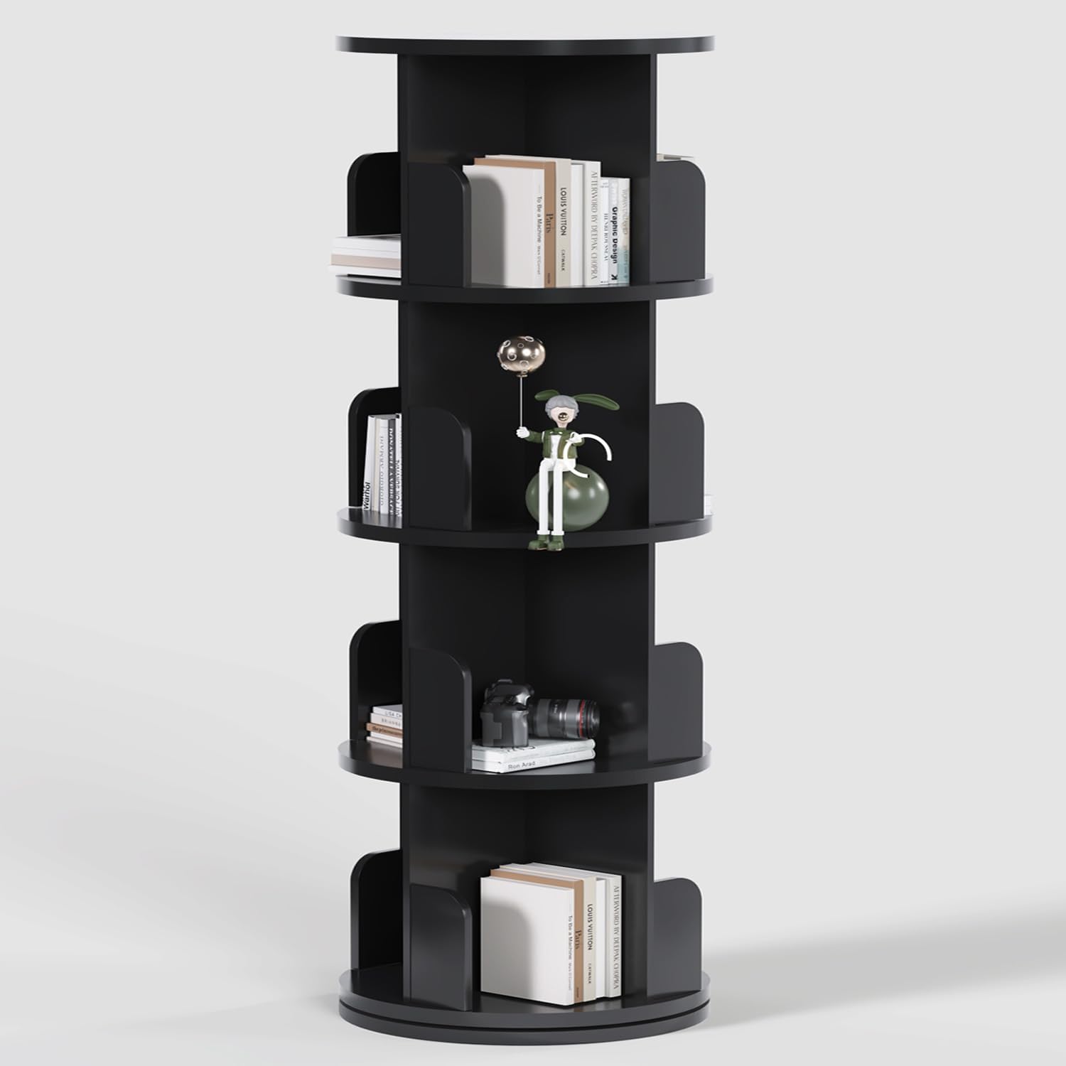 Black 4 Tier Rotating Wood Bookshelf O959