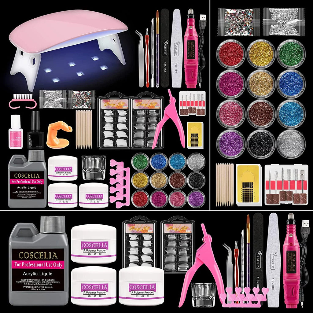 Acrylic Nail Kit with UV Light Nail Drill 3 Basic Color MMA Liquid Set D621900
