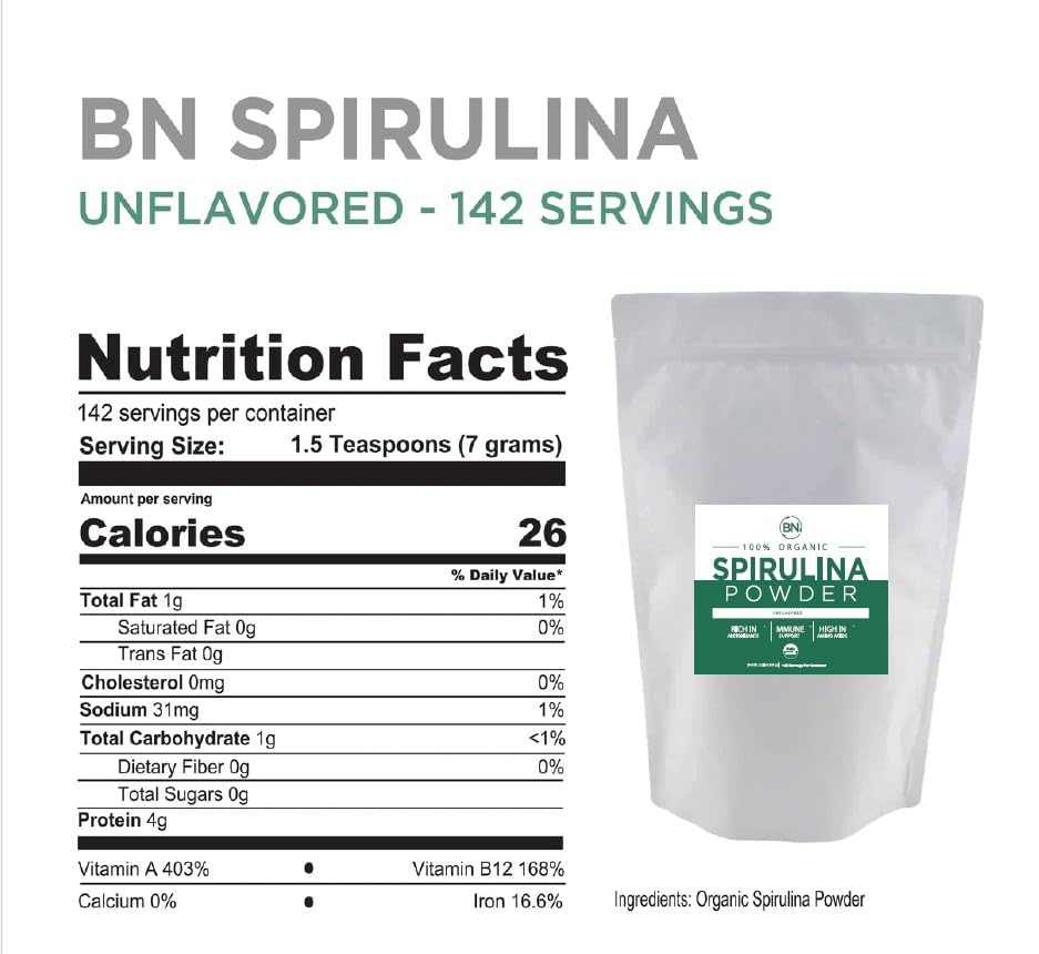 Spirulina Powder Organic 1kg 2.2lb 285 Servings 3.5g Serving Size C4062