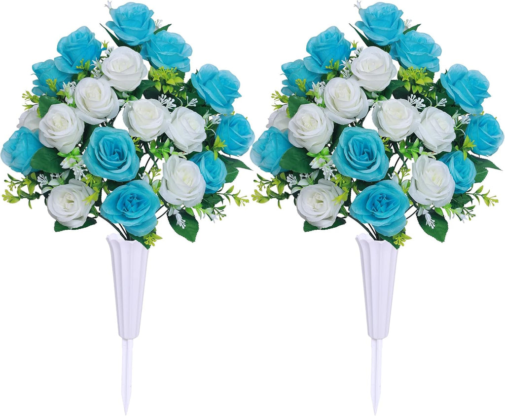 Light Blue Artificial Silk Flower Arrangement with Vase T8327