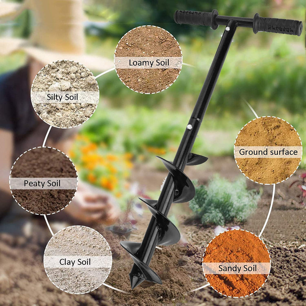 Handheld Garden Auger Spiral Drill, 32''x 4" with Non-Slip Handle F27076