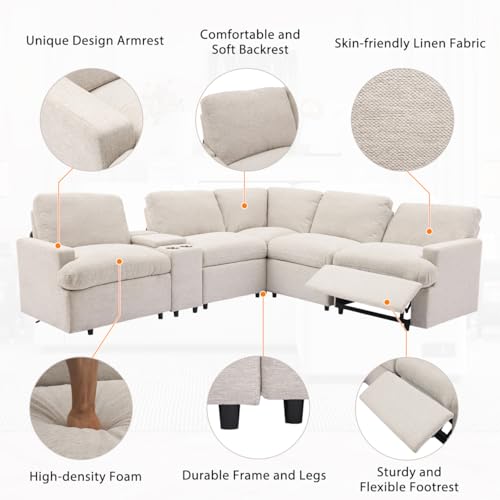 Beige L-Shaped Recliner Sectional Sofa with Storage Box J9040