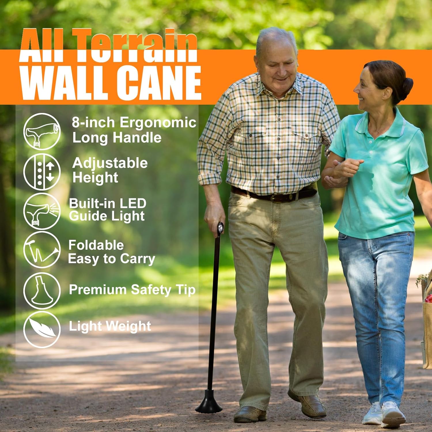 Foldable Lightweight Walking Cane with Light R362294