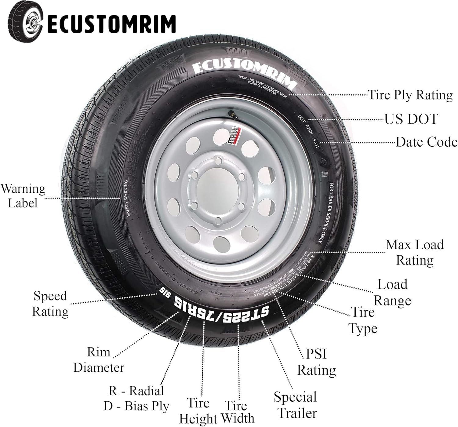 ST205/75R14 Steel Belted Radial Trailer Tire Load Range C 1760# 205/75 R 14 L478025