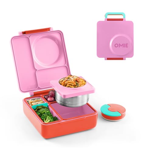 Insulated Bento Lunch Box with Leak Proof Vacuum Insulated Food Jar - 3 Compartments, Two Temperature Zones (Blue Sky) Z7355