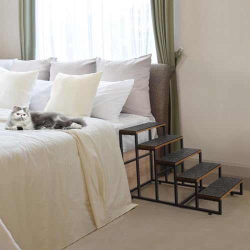Grey 5 Tier Pet Stairs with Non-Slip Stair Tread S875268