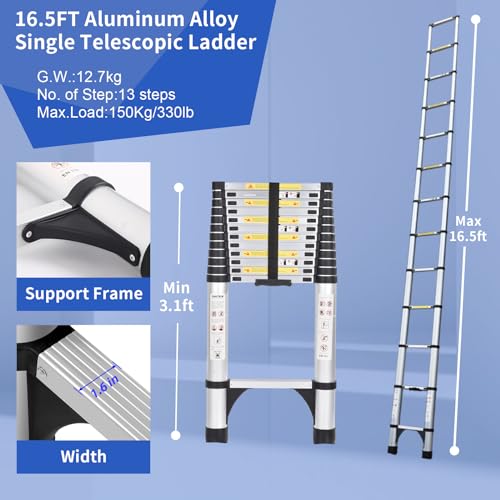 16.5 FT Aluminum Telescoping Ladder with 2 Triangle Stabilizers G9948