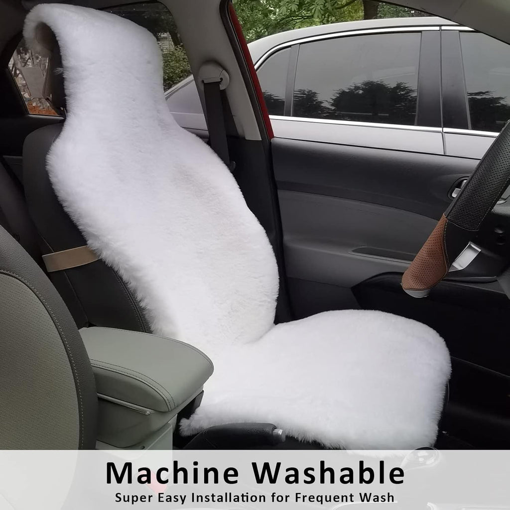 White Faux Sheepskin Fur Car Seat Cushion 1pc P250075