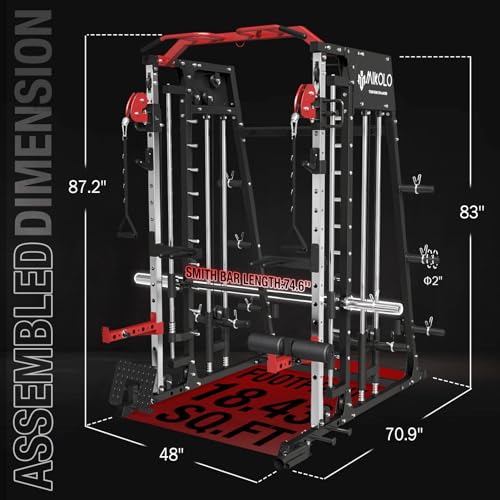 2200lbs Squat Rack with LAT-Pull Down System & Cable Crossover Machine with Adjustable Weight Bench J406020