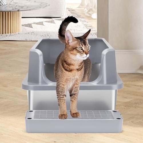White Enclosed Stainless Steel Cat Litter Box O100241