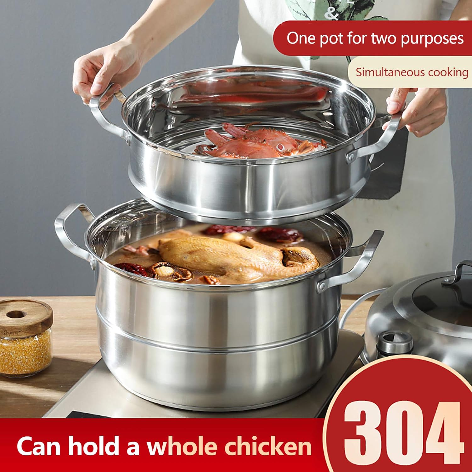 Stainless Steel 5 Levels Steamer with Glass Lid 32cm A397