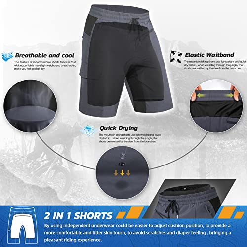 Men's Padded Mountain Bike Shorts Loose Fit Quick Dry Cycling Shorts with 5 Pockets X5471