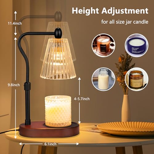 Candle Warmer Lamp with Timer and Dimmer Adjustable Height Electric Wax Melt Warmer with 2 Bulbs W33016
