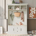 Beige 3-in-1 Wood Hall Tree Coat Hanger with Storage Bench B5028