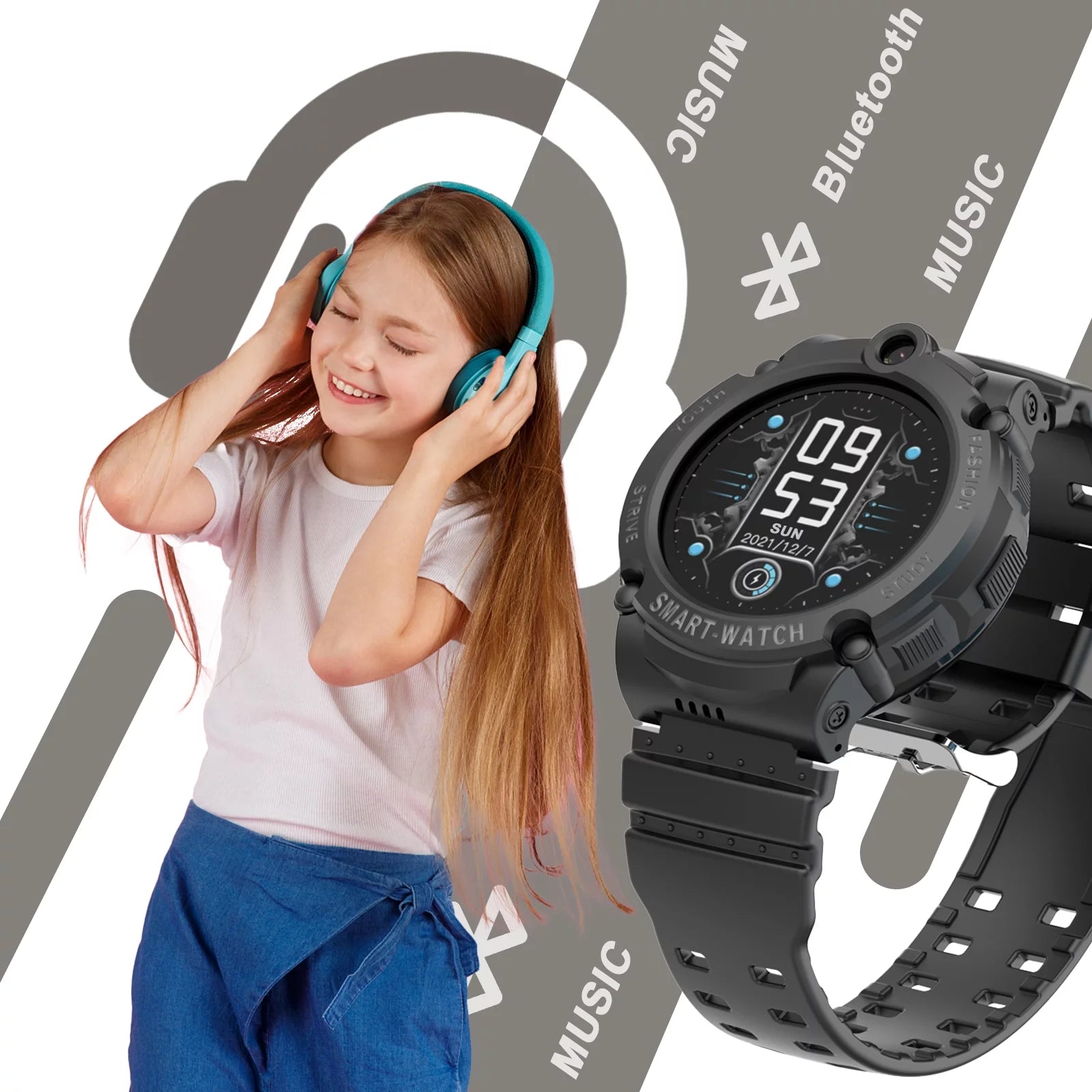 Black Smart Watch with 4G SIM GPS Video Call Pedometer C800513