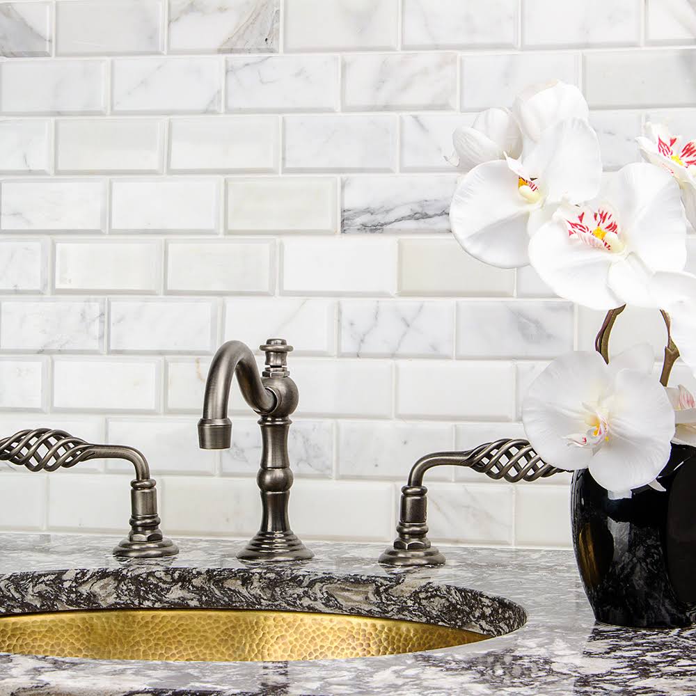 Beveled Marble Mosaic Tile White/Gray B56044