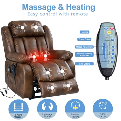 Large Power Lift Recliner with Heated and Massage, Breathable Leather (Dark Blue) G74525