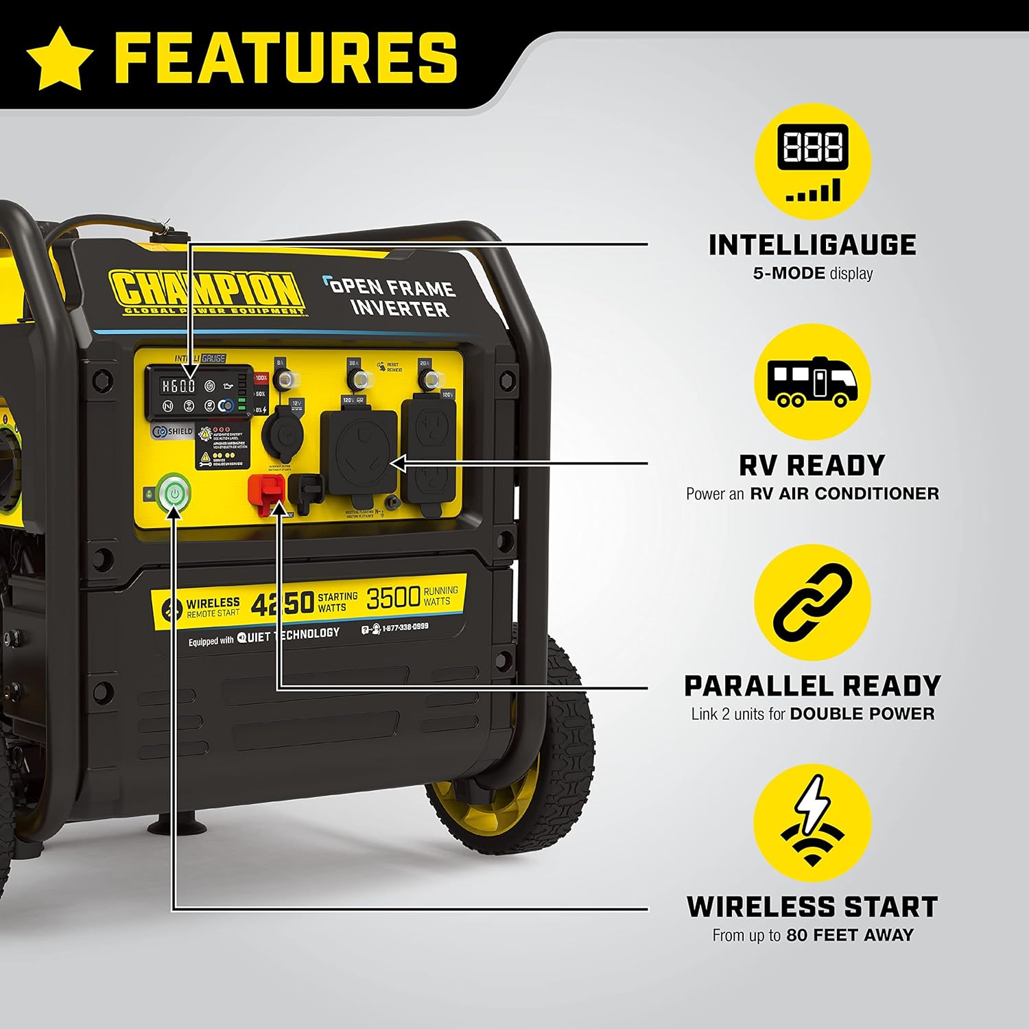 4250-Watt Wireless Remote Start Open Frame Inverter Generator C698