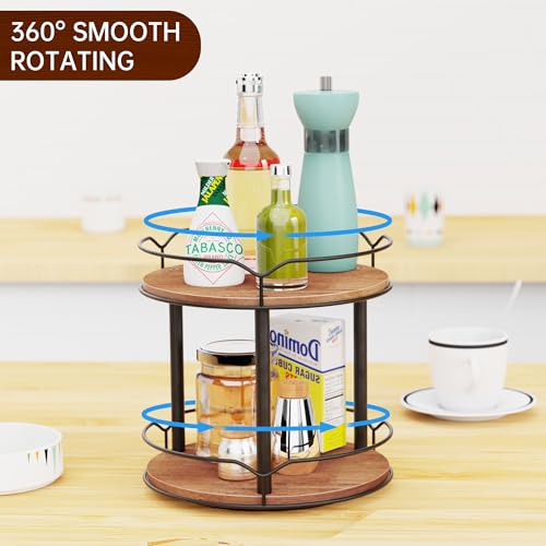 2 Tier 12.4" Wooden Rotating Lazy Susan Organizer I282875