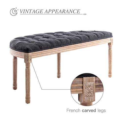 Beige Upholstered Half Moon Bench with Rubberwood Legs J4879
