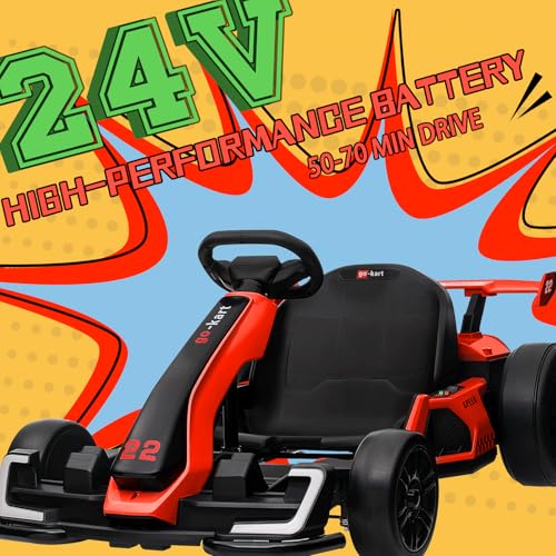 Red Electric Drift Kart Car with Adjustable Seat, 24V, 4 Speed Mode, 300W Motor, 8.5 MPH A654