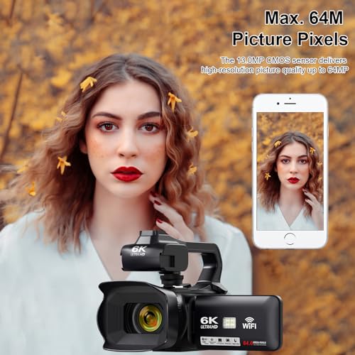 6K 64MP IR Night Vision Digital Camera with 18X Digital Zoom 4.0" Touch Screen WiFi and 64G SD Card V184672