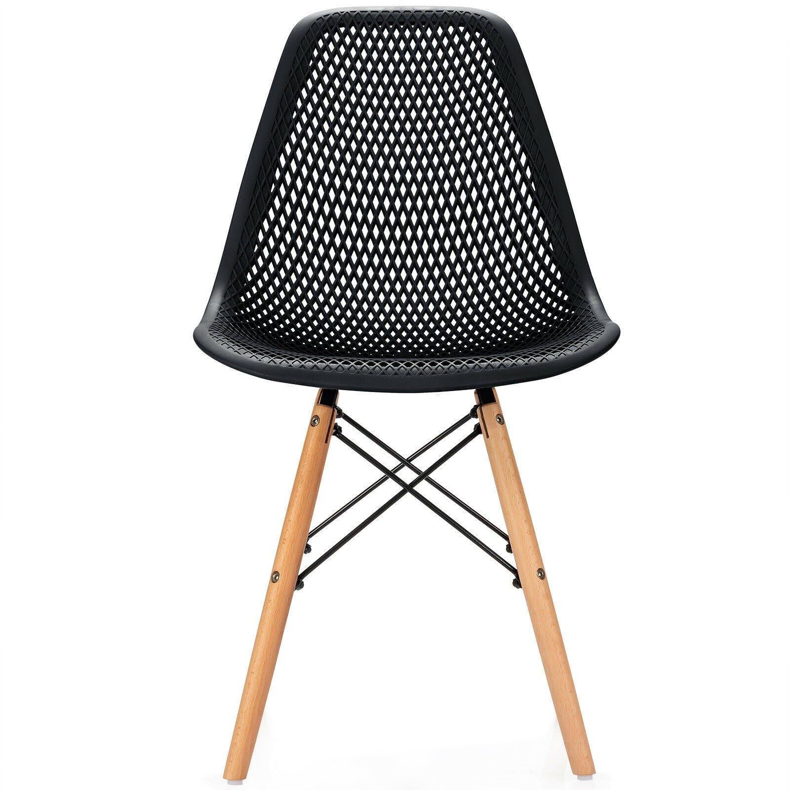 White Plastic Hollow Chair Set with Wood Leg I966