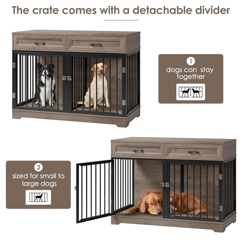 White Wooden Dog Crate with Removable Divider and 2 Storage Drawers H839564