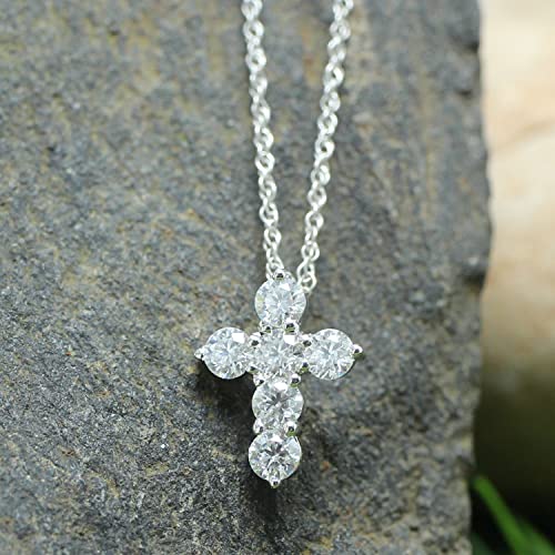 1/2 Carat Round Cut Lab Created Moissanite Diamond Cross Pendant Necklace In 14K Gold Over Sterling Silver With 18" Chain T146