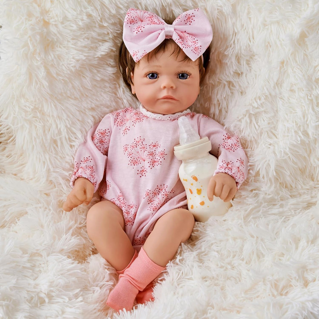 17 Inch Cloth Body Blue Eyes Hand-Rooted Hair Reborn Baby Doll T3660