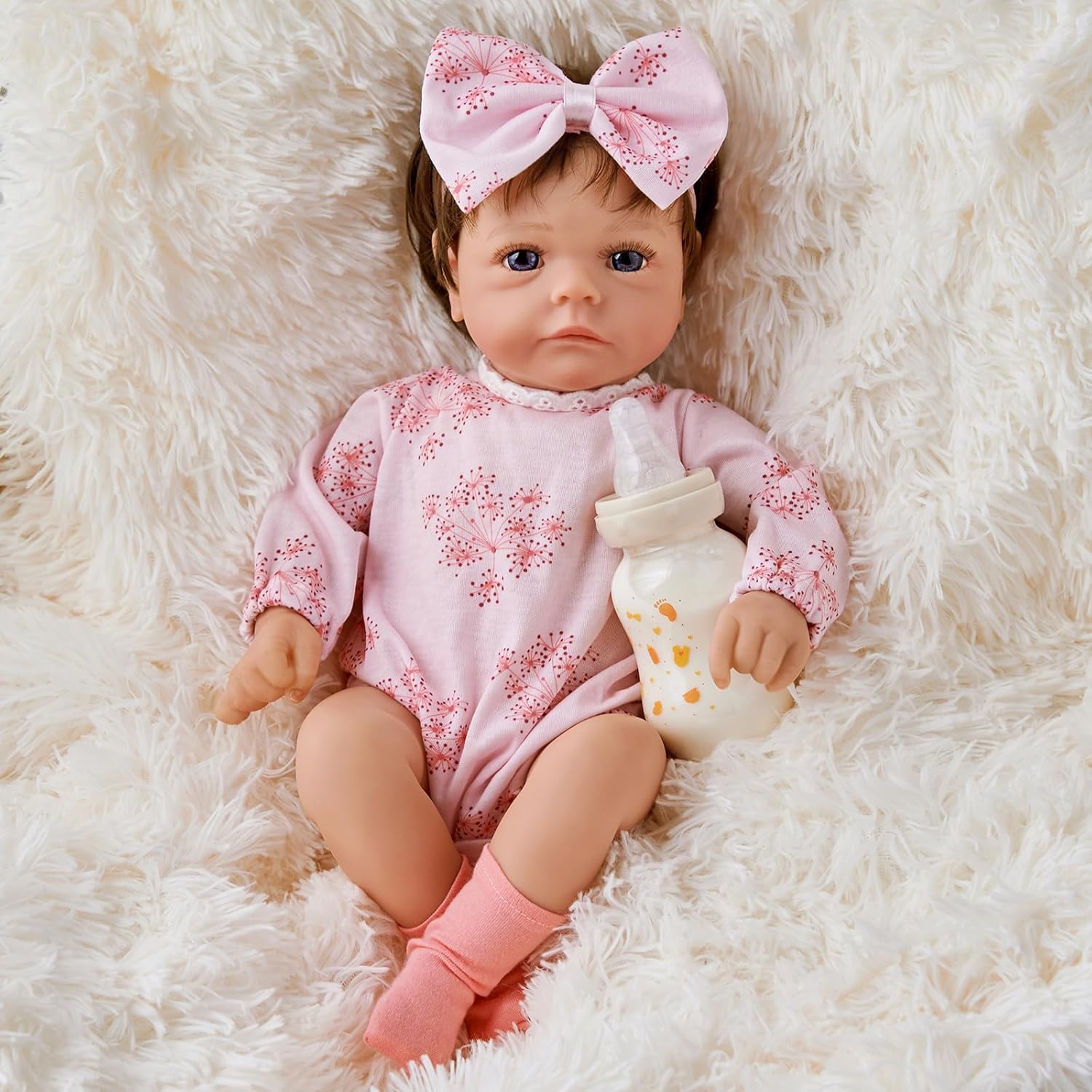 17 Inch Cloth Body Blue Eyes Hand-Rooted Hair Reborn Baby Doll T3660